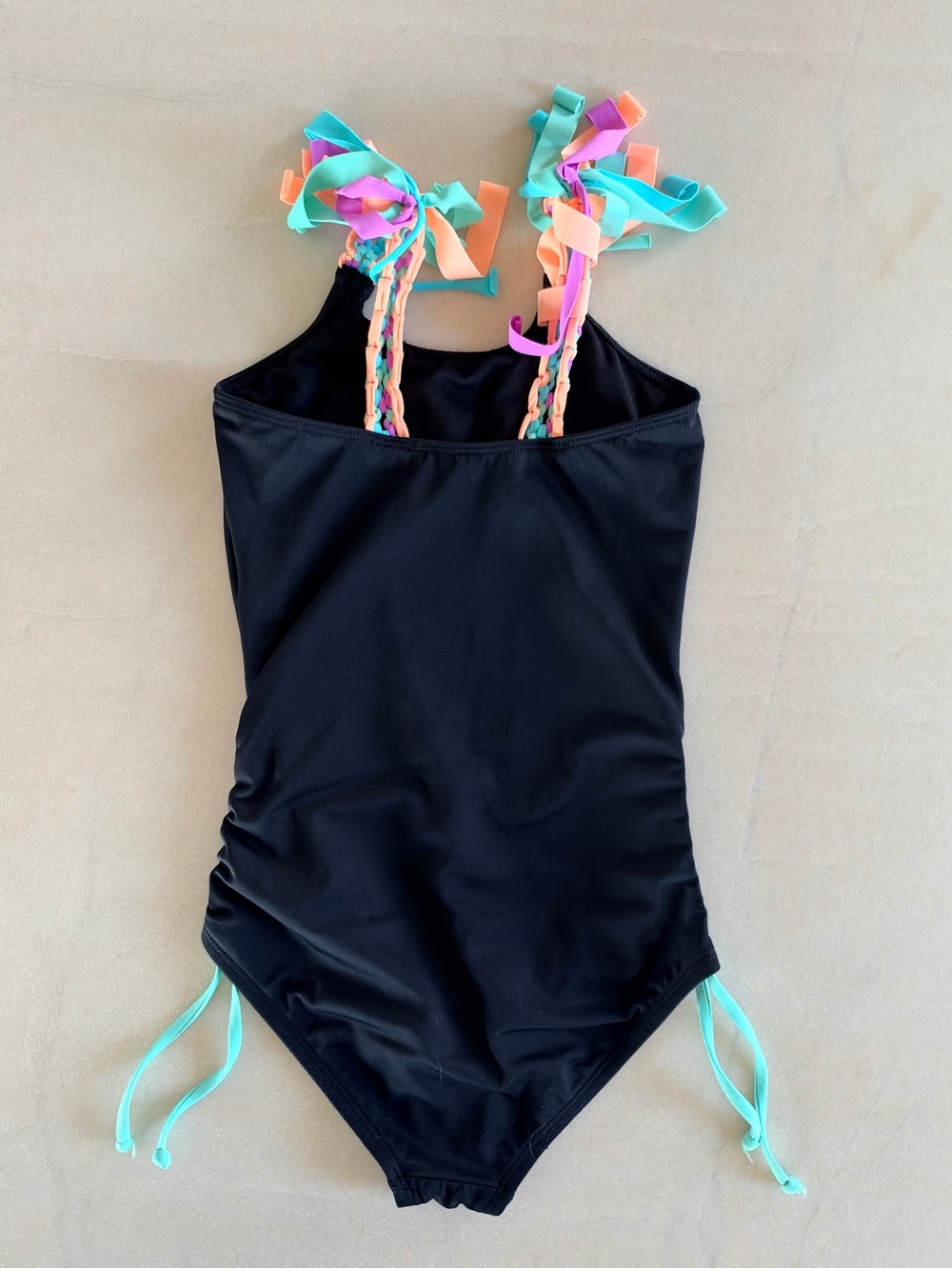 Heart & Harmony Girls Macrame Strap One Piece Swimsuit Black Size 7 - Picture 3 of 7